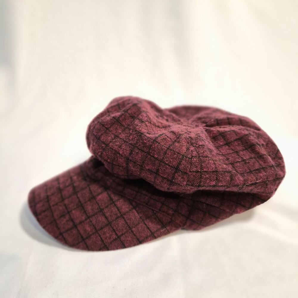 Target Y2K Maroon Plaid Newsboy Baker Boy Cabbie Hat -Dark Red & Black Grid 2018